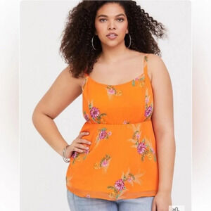 Torrid Women Babydoll Y2K Tank Top Chiffon Camisole Sz 2 Spaghetti Strap floral